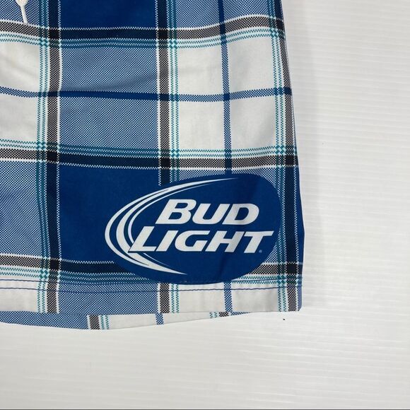 Bud Light Beer Swim Trunks Board Shorts Blue Plaid Men's Size Large - Picture 4 of 10